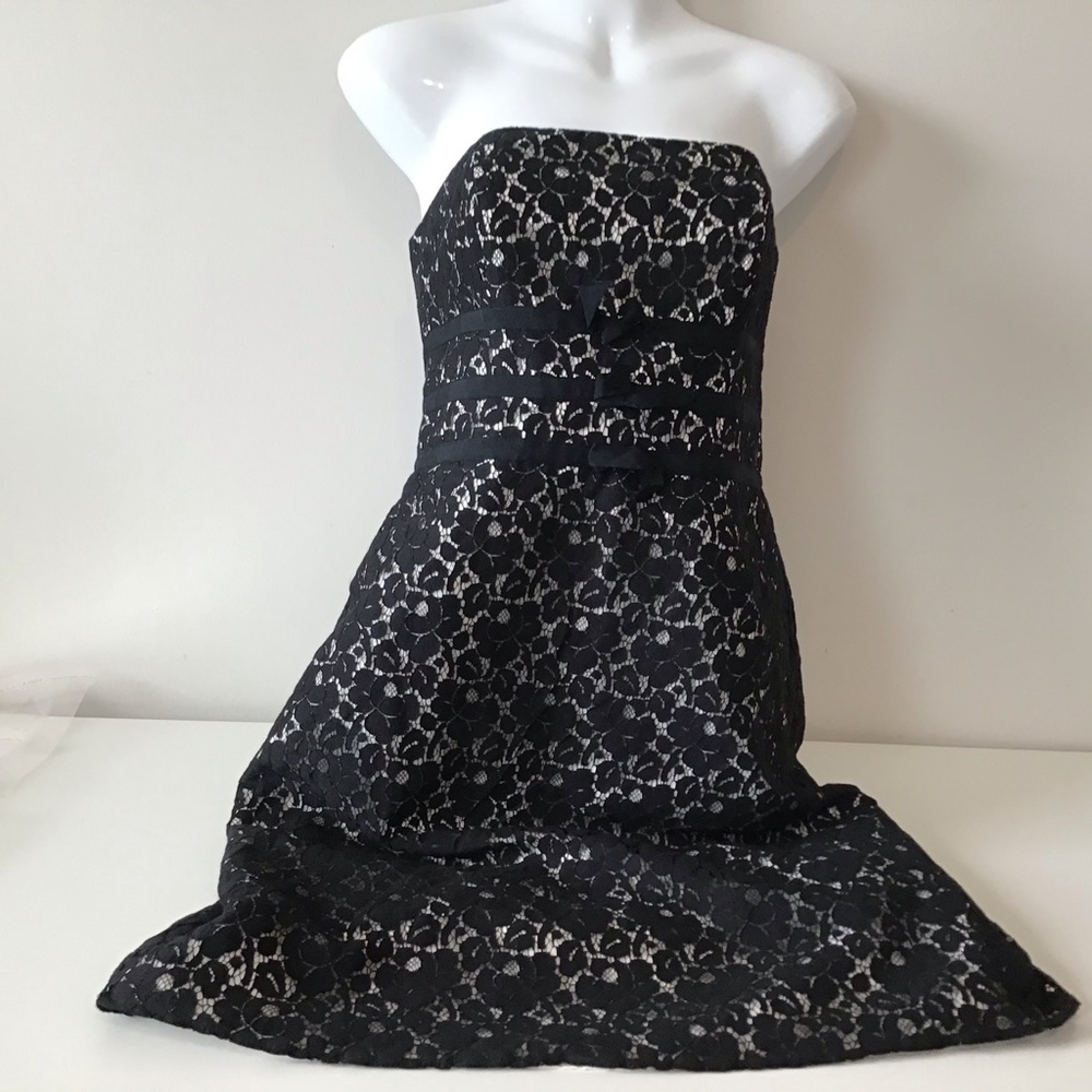 Dress 6 Black Lace over White Strapless NWT $138 by White House Black Market